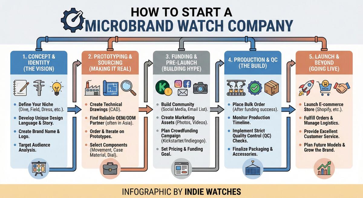 How To Start a Microbrand Watch Company - Complete Guide Infographic